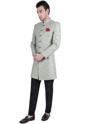 Grey Mirror Embellished Indo Western Sherwani