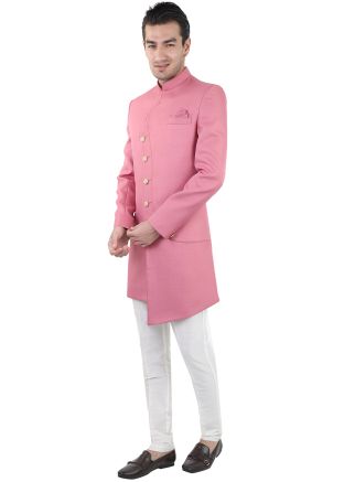 Pink Asymmetric Indo Western Sherwani Set