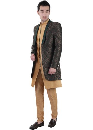 Green Jacket Style Woven Indo Western Sherwani