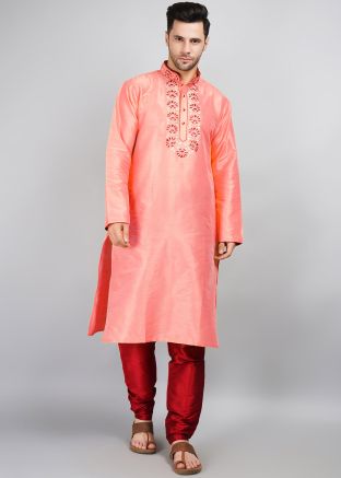 Pink Readymade Embroidered Kurta Pajama