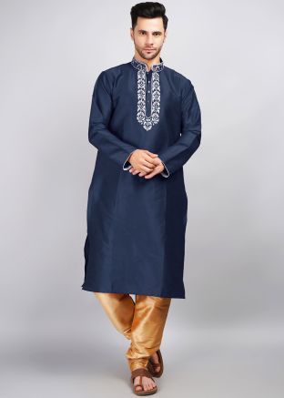 Navy Blue Embroidered Kurta & Pajama
