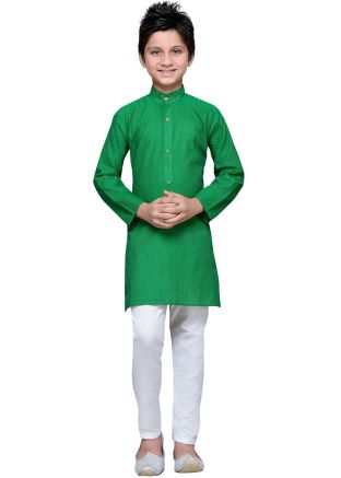 Readymade Green Kids Kurta Pajama in Cotton