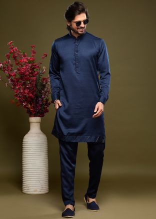 Blue Mens Kurta Pajama In Art Silk