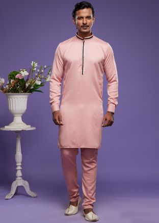 Pink Mens Kurta Pajama In Art Silk