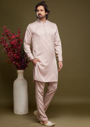 Peach Mens Kurta Pajama In Art Silk