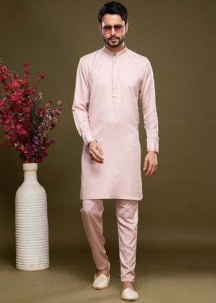 Pink Mens Kurta Pajama In Art Silk