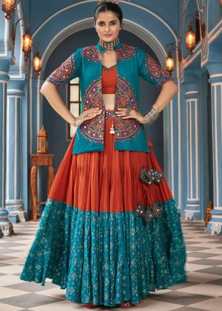 Multicolor Readymade Navaratri Lehenga Choli In Jacket Style
