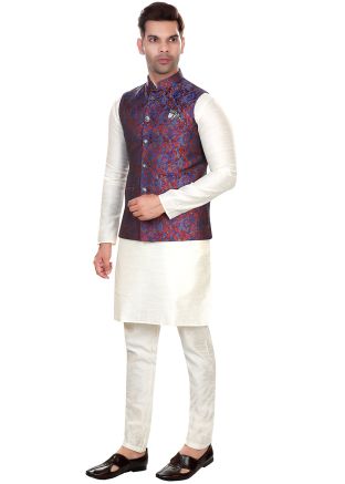Blue Readymade Woven Mens Nehru Jacket