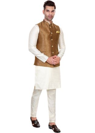 Brown Mens Readymade Woven Nehru Jacket