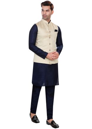 Cream Woven Jacquard Nehru Jacket