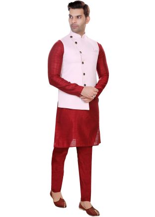 Pink Woven Asymmetric Nehru Jacket