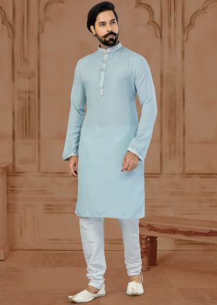 Blue Woven Kurta Pajama In Art Silk