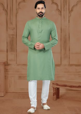 Green Art Silk Kurta Pajama In Woven Work