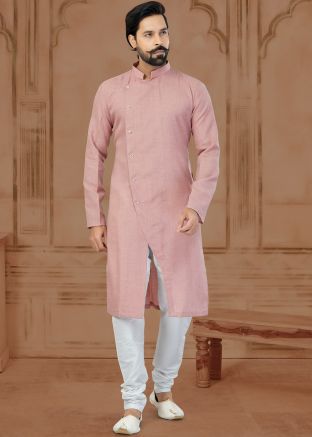 Pink Mens Kurta Pajama In Cotton