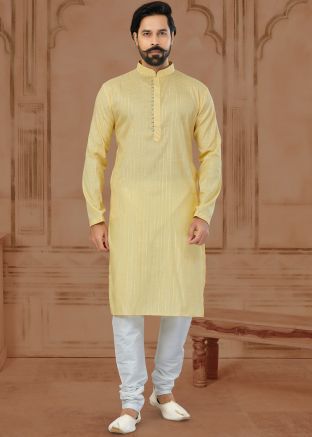 Yellow Mens Cotton Kurta Pajama