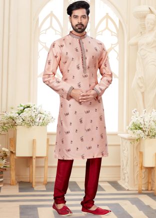 Pink Dupion Silk Kurta In Print