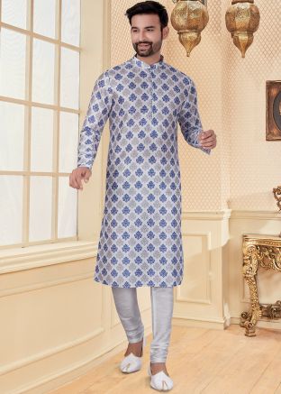 White Printed Kurta In Art Silk