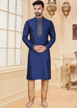 Blue Woven Mens Kurta In Jacquard