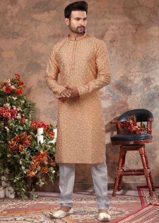 Brown Printed Kurta In Art Silk
