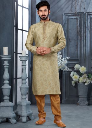 Green Printed Mens Kurta In Art Silk