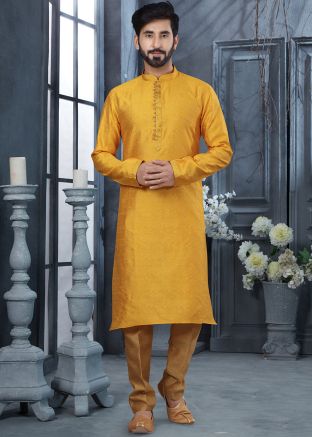 Yellow Woven Kurta In Jacquard