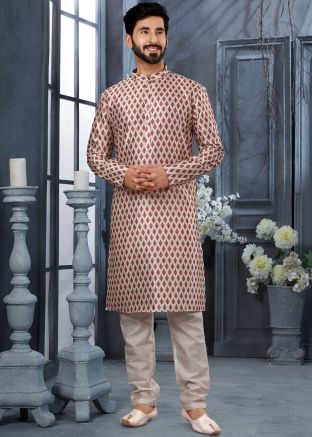 Cream Printed Kurta In Art Silk