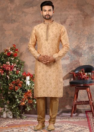 Peach Printed Kurta In Art Silk