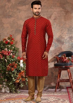 Red Printed Kurta In Art Silk