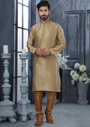Golden Jacquard Kurta In Woven Work