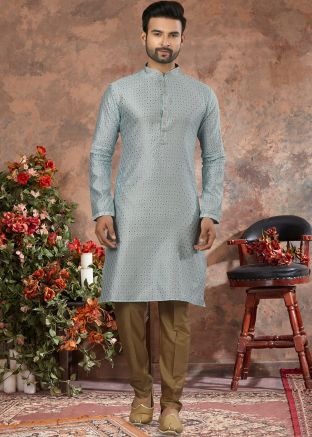 Blue Woven Kurta In Jacquard