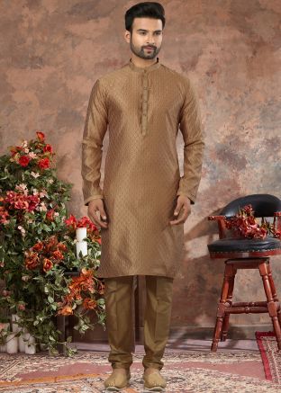 Brown Woven Kurta In Art Silk