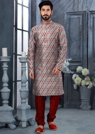 Grey Printed Kurta In Art Silk