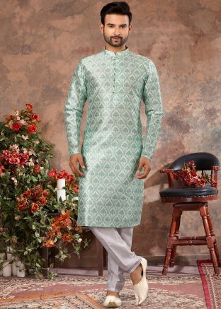 Multicolor Printed Mens Kurta In Art Silk