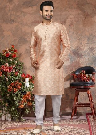 Orange Printed Kurta In Art Silk