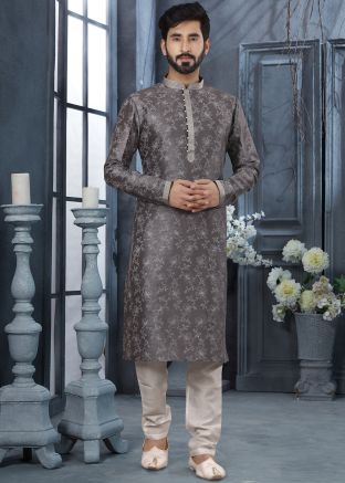 Grey Printed Kurta In Art Silk