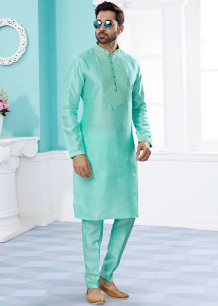Blue Mens Kurta In Dupion Silk