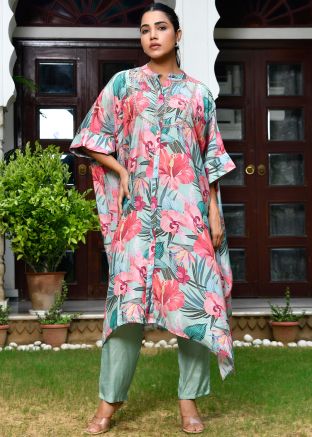 Blue Floral Printed Co-ord Set In Cotton