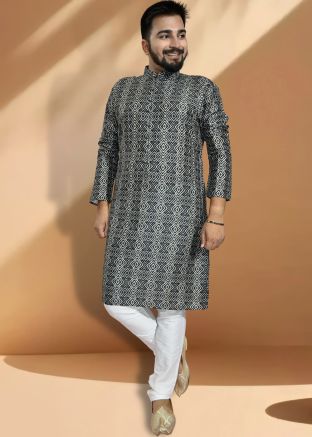 Readymade Black Printed Kurta & Pajama