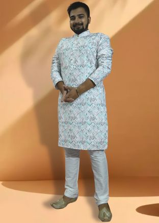 Multicolor Embroidered Mens Kurta Pajama