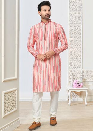 Peach Digital Printed Kurta Pajama