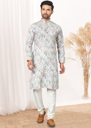 Multicolor Readymade Art Silk Mens Kurta Pajama In Print
