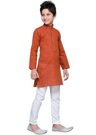 Readymade Rust Orange Kids Kurta Pajama in Cotton