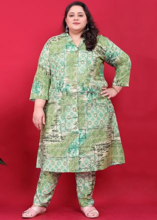 Green Floral Print Co-Ord Set In Cotton