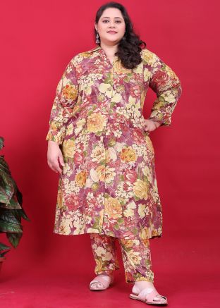 Purple Floral Print Co-Ord Set In Cotton