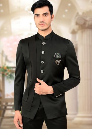 Readymade Black Satin Bandhgala Jodhpuri Jacket
