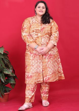 Brown Digital Print Kurta Set In Rayon