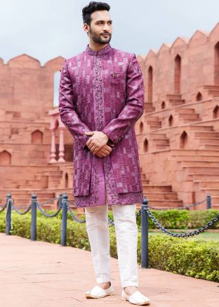 Readymade Pink Embroidered Indo Western Sherwani