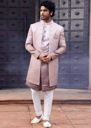 Shaded Mauve Purple Embroidered Indo Western Sherwani & Jacket