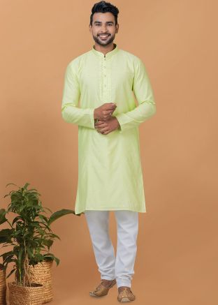 Green Sequins Embellished Mens Kurta Pajama in Viscose
