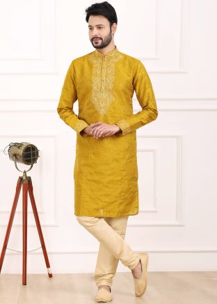 Yellow Embroidered Kurta Pajama